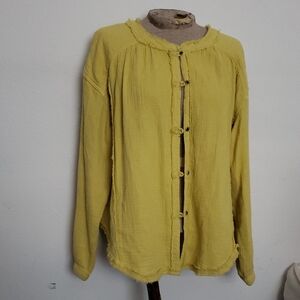 We The Free 100% Cotton Gauze Oversized Mustard Button Down Sz S